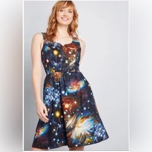 Modcloth Fervour A Line Galaxy Space Dress Retro Pin Up Dopamine 4X